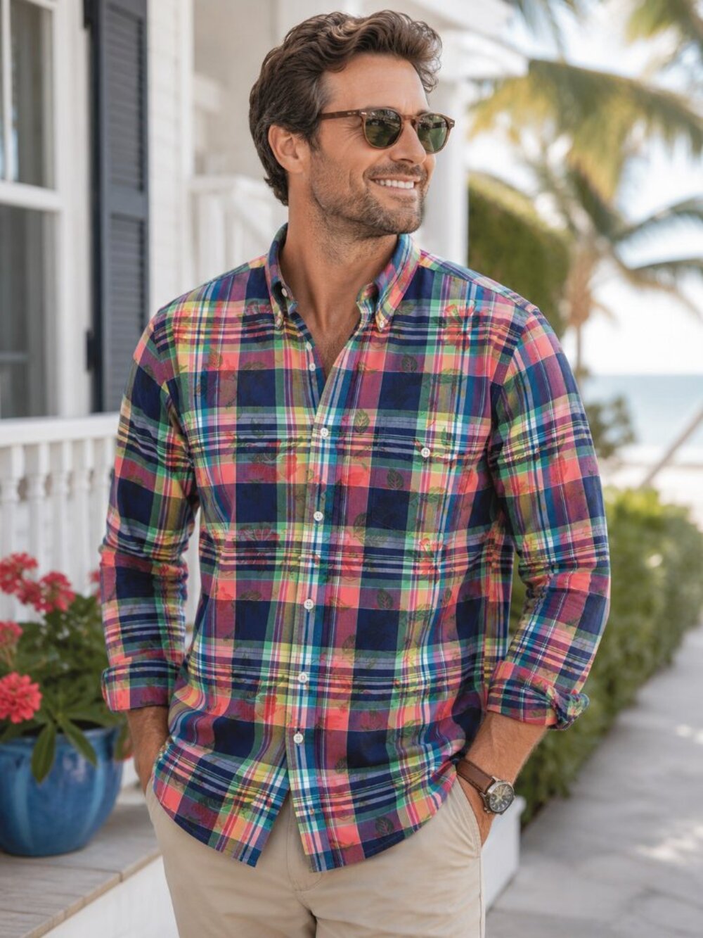 Ralph Lauren Bleeker Overprint Floral Plaid Button Down Shirt Men's Large